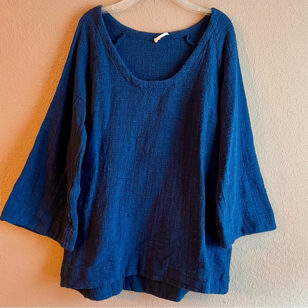 Free People Blue Scoop Neck Tunic Top Bell Sleeves